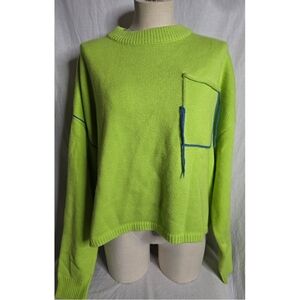 M.P. STUDIOS designer neon green knit sweater with yarn accents - Size 01/Large